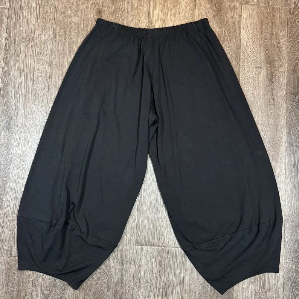 Lisa Bayne Black Bamboo Cotton Blend Cropped Harem Pants Medium Made in USA - Picture 11 of 13